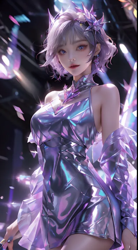 kda、Super beautiful glowing big eyes、Best quality, 1girl in, NFFSW, Solo,  Long hair,  Short hair,  dress,