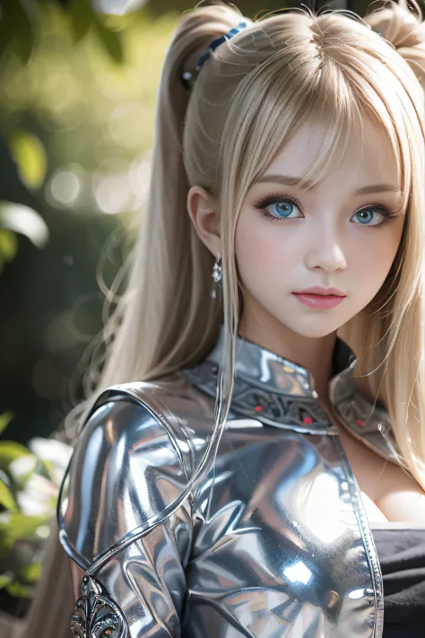 bright expression、poneyTail、Young shiny shiny white shiny skin、Best Looks、Blonde reflected light、Platinum blonde hair with dazzling highlights、shiny light hair,、Super long silky straight hair、Beautiful bangs that shine、Glowing crystal clear attractive big ...