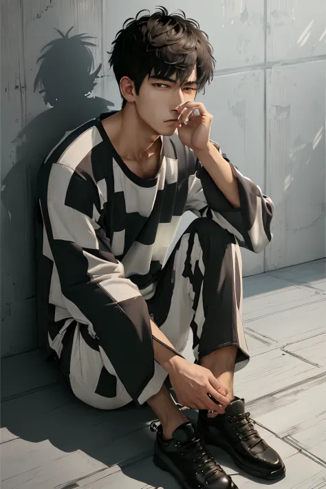 1male people, The upper part of the body, Preware, Striped clothing, The shirt, (wide sleeves), long-sleeve, Striped clothing, S...