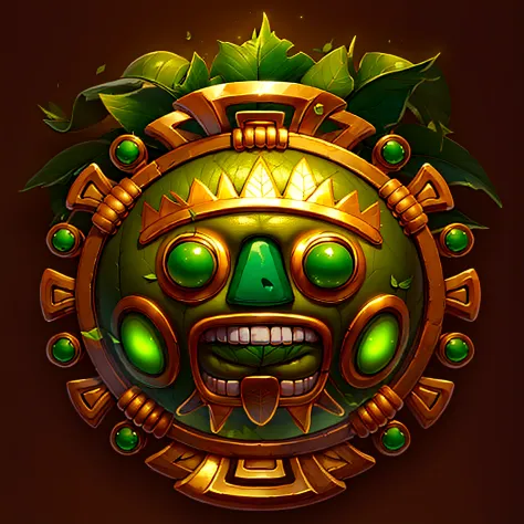 mayan，Golden，green leaf，Pedras preciosas，gameicon，highest masterpiece，high qulity。