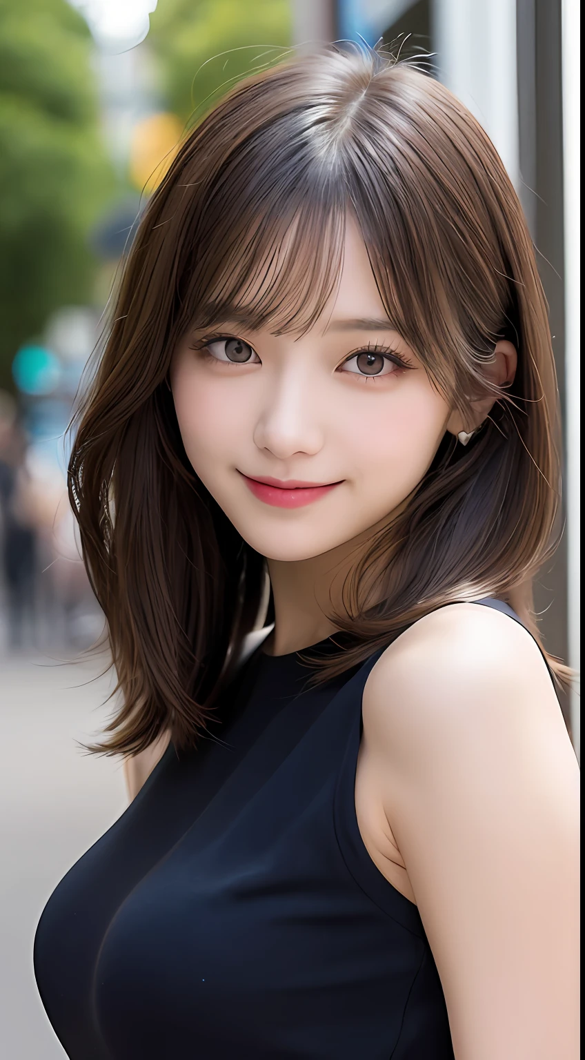 masutepiece, Best Quality, Illustration, Ultra-detailed, finely detail, hight resolution, 8K Wallpaper, Perfect dynamic composition, Beautiful detailed eyes, Women's Fashion Summer,Medium Hair,small tits,Natural Color Lip, Bold sexy poses,Smile,Harajuku、20 years girl、Cute、Sexy shot looking at camera