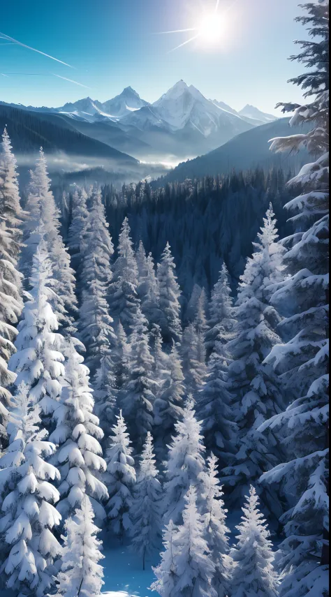 Masterpiece, best quality, high quality, highly detailed CG unity 8k wallpaper, coniferous forest, silence, towering conifers covering the forest floor, severe cold climate, serene beauty, snow, winter, mild summer, breeze, Conifers, branches, bokeh, depth...
