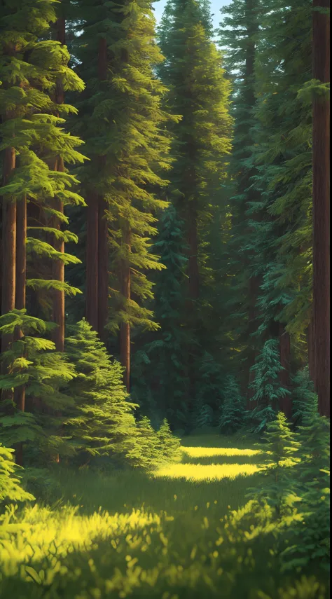 Masterpiece, best quality, high quality, highly detailed CG unity 8k wallpaper, coniferous forest, silence, towering conifers co...