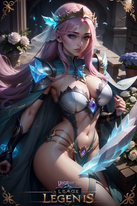 League of Legends Relaxation Crystal Rose、Hero skins、European Wedding、Cover text、Artistic lettering、English font、Delicate face、Beautuful Women