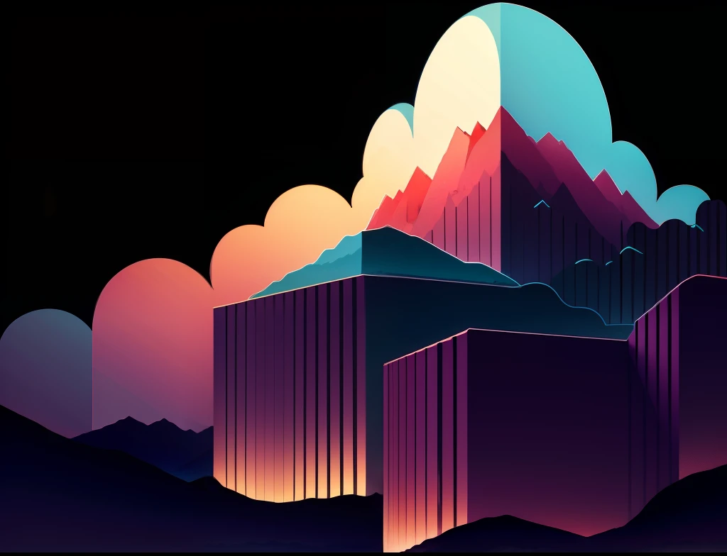 Mountain tops，Vectorize the image，light and dark，lineworks，a color