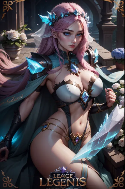 League of Legends Crystal Rose、Hero skins、European Wedding、Cover text、Artistic lettering、English font、Delicate face、Beautuful Women、high definition detail