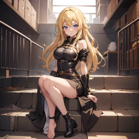 anime girl, blonde hair, dungeon, full body shot, sexy