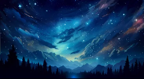 Starry sky and mountain lake, background artwork, Starry Sky 8 K, starrysky, Beautiful night sky, Starry Night Sky, starrysky, S...