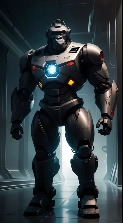 robot, gorilla-head, cyber-planet, transformer-style, plasma-light, cool