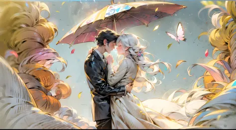 Modern love，Couple kissing sweetly in the wind