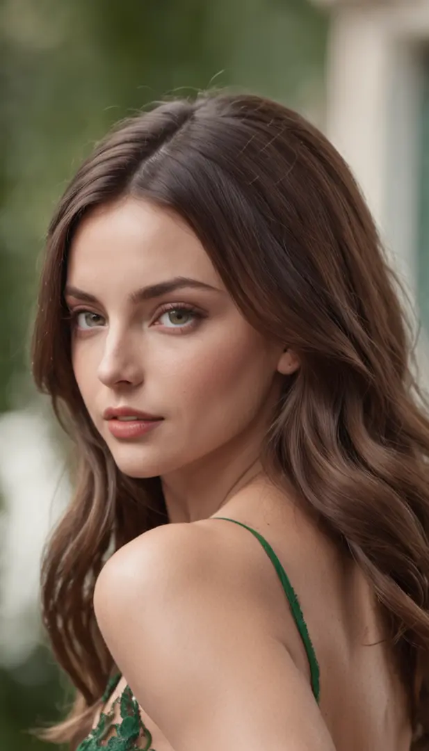 photos realistic "Ana de Armas", long wavy brown hair, expressive and striking brown-green eyes, Delicate features, defined cheekbones, soft, rounded chin. Bright skin with natural tones, Healthy and radiant appearance, 1.68 to 1.Height 70 meters, Slim and...