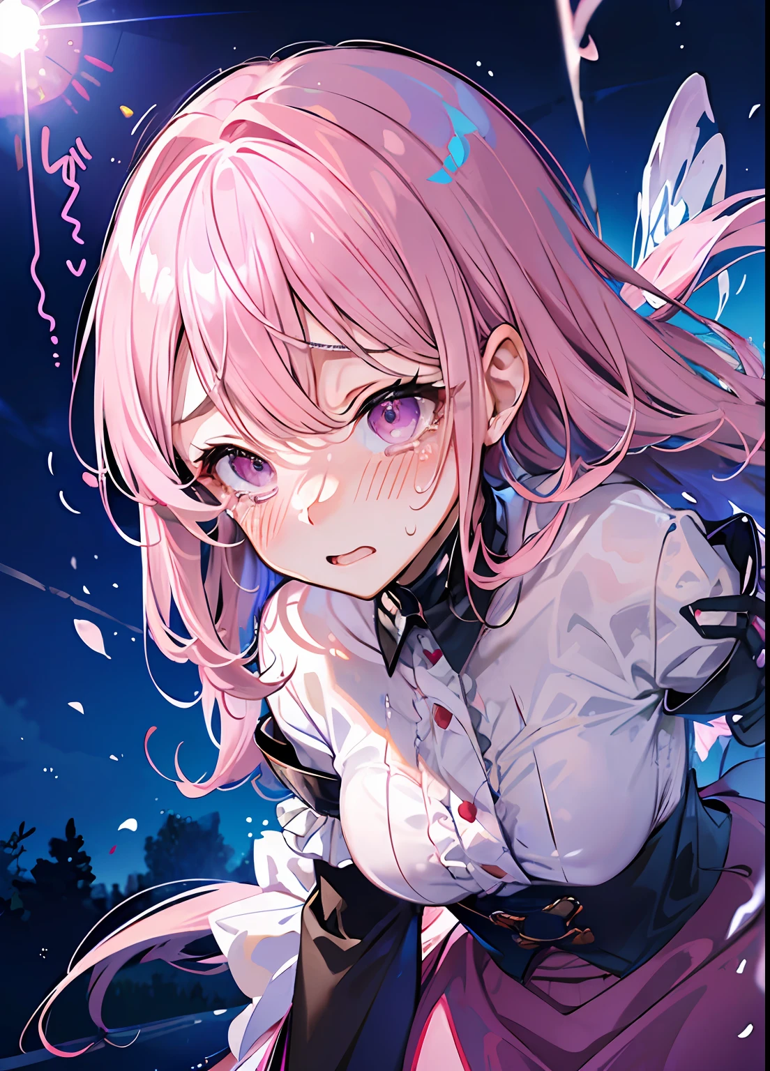 Anime girl with pink hair and butterfly wings in a field - SeaArt AI