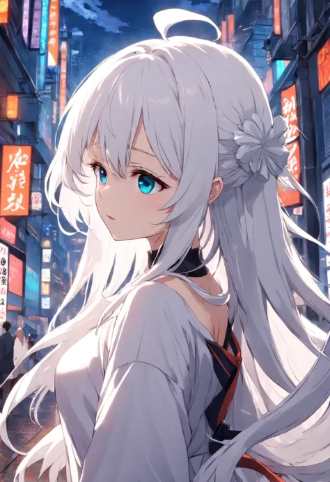 White hair anime girl of the best quality，tmasterpiece，A high resolution，1girl cute，is shy