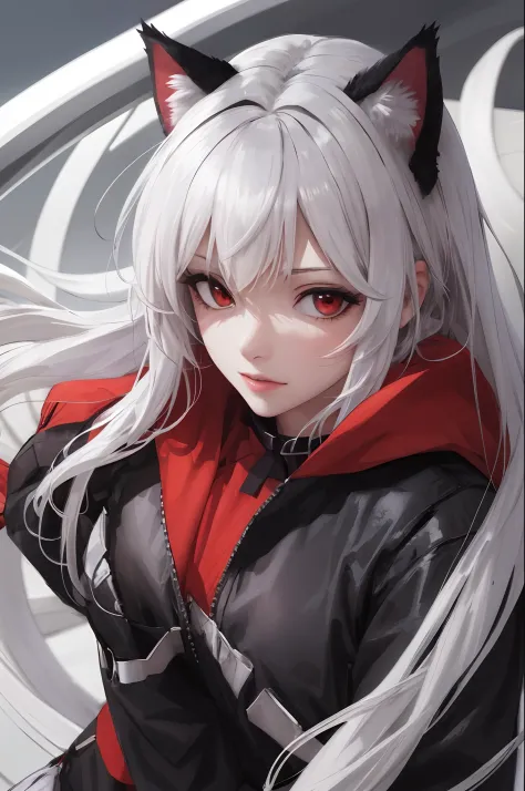 White hair, red eyes, animal ears, cat lady ink