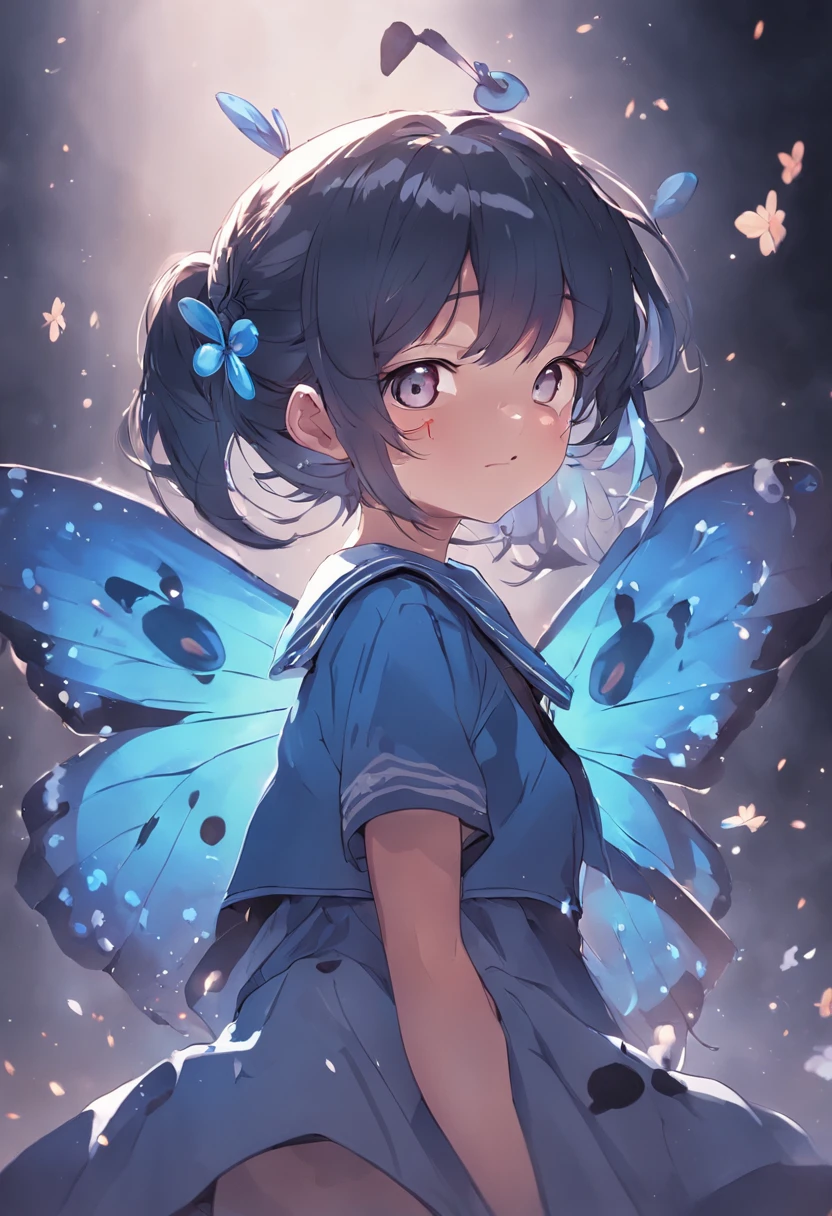 A girl with a butterfly wings on her back and a blue dress - SeaArt AI