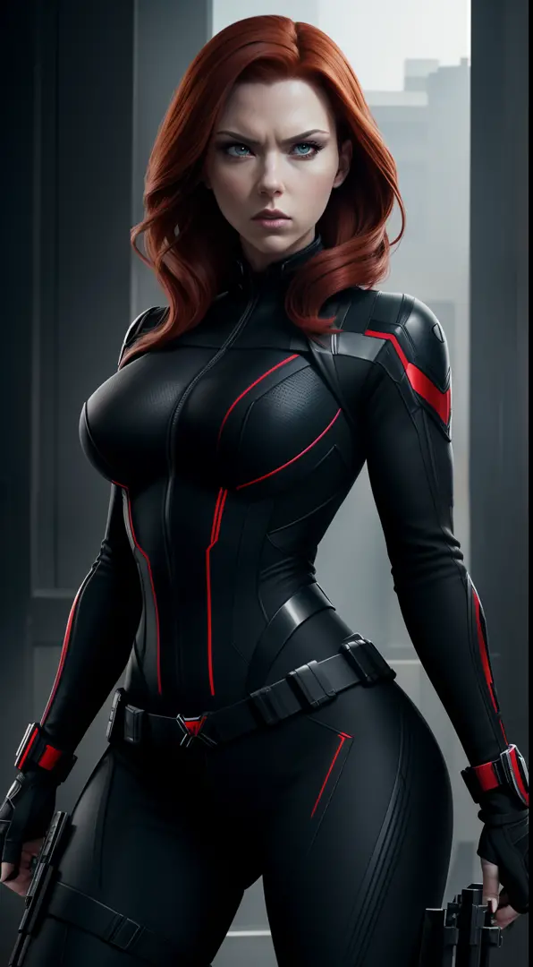 Subject: A photorealistic portrayal of Black Widow, standing confidently in her sleek and deadly attire.
Type of Image: Photorealistic digital artwork capturing Black Widow's fierce and determined presence.
Art Styles: Photorealism, showcasing intricate de...