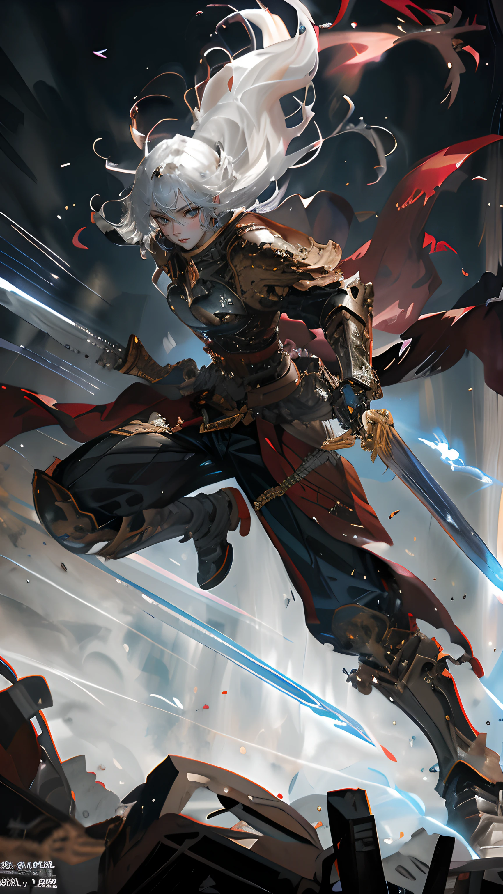 Personajes de anime con espadas y armaduras en ambientes oscuros., 2. 5 d cgi anime fantasía obra de arte, krenz cushart y wenjun lin, guillemos h. pelota de pong, by Yang J, arte de anime clave detallado, artegerm craig mullins, Estilo Shadowverse, krenz cushart y artem demura，mujer，Detalles de armadura