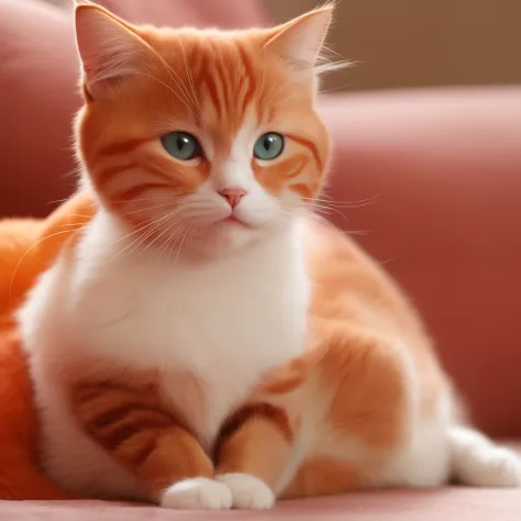 (catss：1.5)，Cute cats，shaggy，largeeyes，languid，Small paws，gentle expressions，Pink nose，Cute pose，Orange cat