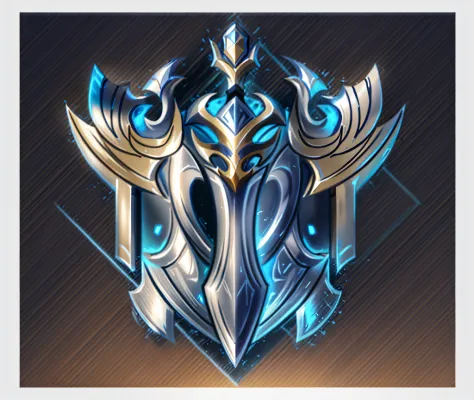 Close-up of metal shield with sword, shield design, symmetric concept art, The sword, bronze skin, blade design, simple shading, minimal design armor style, A scene from the《Intrepid Covenant》Omen, lineage 2 revolution style, style of league of legends, em...