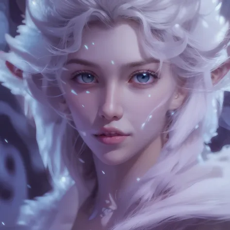 Close up de um anime realista de uma mulher druida de gelo, guia pela montanha, estilo fantasia, dynamic lighting, Tempo frio