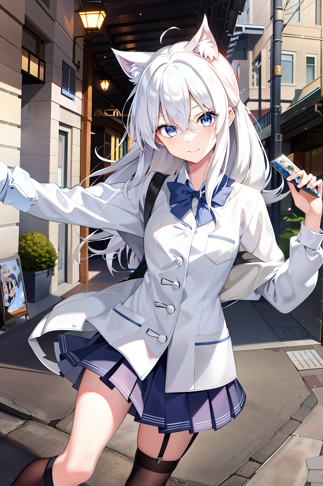 Anime - Stylistic image of holding a book in a school uniform, Beautiful Anime High School Girls, Perfect white haired girl, Surrealism female students, Smooth anime CG art, Surrealism female students, up of young anime girl, style of anime4 K, Realistic anime 3 D style, girls frontline style, attractive anime girls, Kantai collection style, Girl with white hair