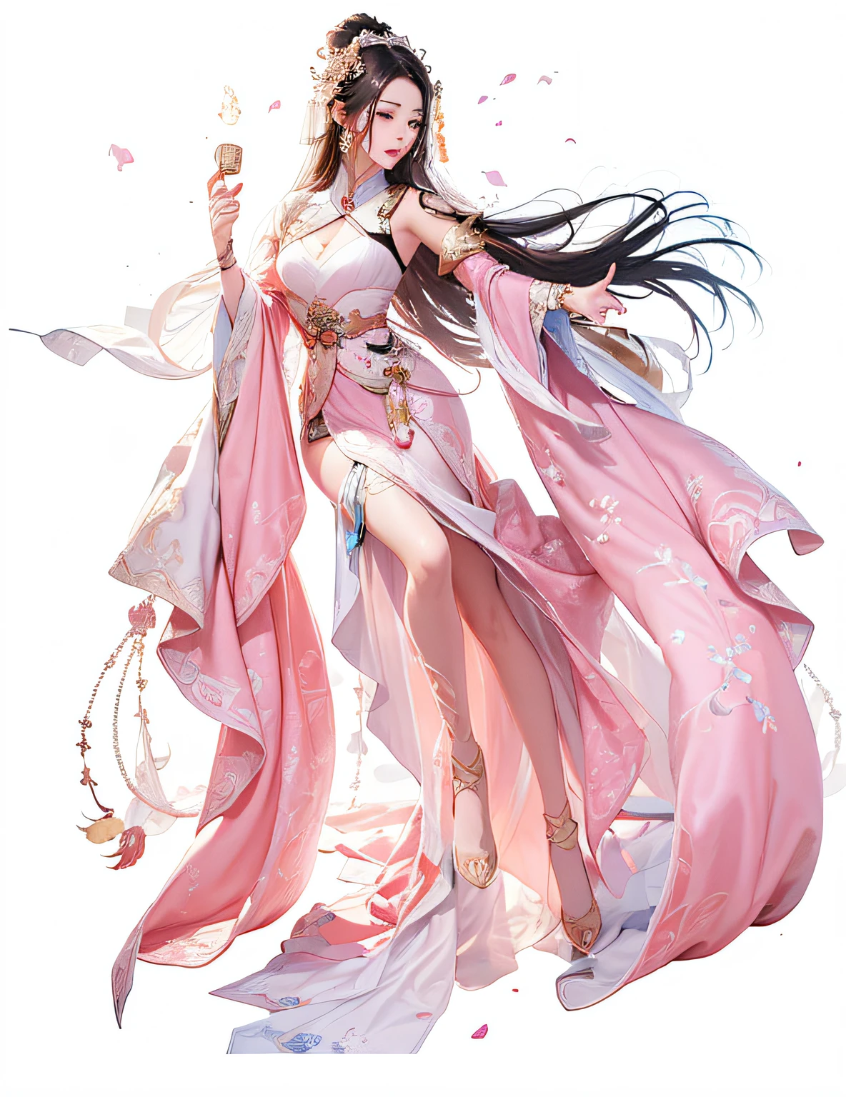 1girl in a red long dress with flowing hair, a beautiful fantasy empress, spuer beauty,inspired by Lan Ying, full body xianxia, by Qu Leilei, inspired by Ju Lian, inspired by Li Mei-shu, inspired by Qiu Ying, heise jinyao, ancient chinese princess, flowing hair and long robes, ((a beautiful fantasy empress)),((colorful)),(Tang Dynasty), masterpiece, best quality, beautifully painted, high level of detail,(noise removal :0.6), [ink proof],(ink refractive), ,detail,Blank background,(best quality,  extremely detailed CG unified 8k wallpaper, proficient, best quality, super detail),(Shimmery blue light),silk-wrapped upper body,((((beautiful face)))