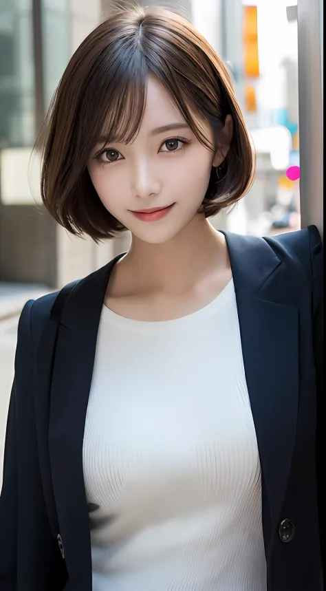 masutepiece, Best Quality, Illustration, Ultra-detailed, finely detail, hight resolution, 8K Wallpaper, Perfect dynamic composition, Beautiful detailed eyes, Women's Fashion Summer,Shorthair,small tits,Natural Color Lip, Bold sexy poses,Smile,Shinjuku、20 y...