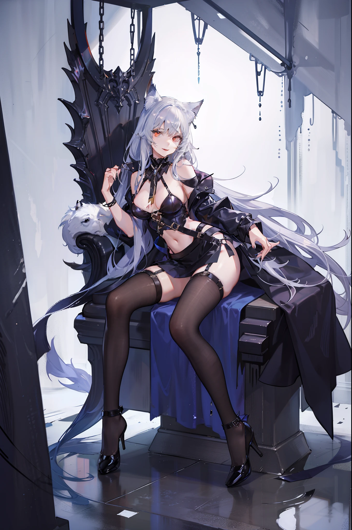 Anime style woman in black lingerie sitting on a throne SeaArt AI