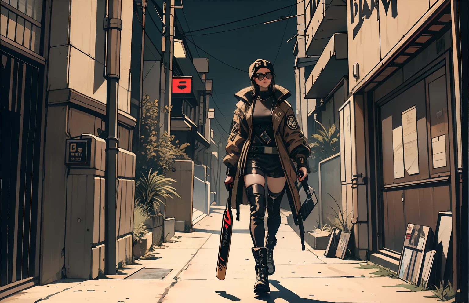 araffe woman in a brown jacket and black boots holding a baseball bat, wearing cyberpunk streetwear, full body with costume, high quality costume, cyberpunk streetwear, she is wearing streetwear, fashionable rpg clothing, action shot girl in parka, cyberpunk fashion clothing, 2020 fashion, anime girl cosplay, wearing cyberpunk 2077 jacket, clothes from the future