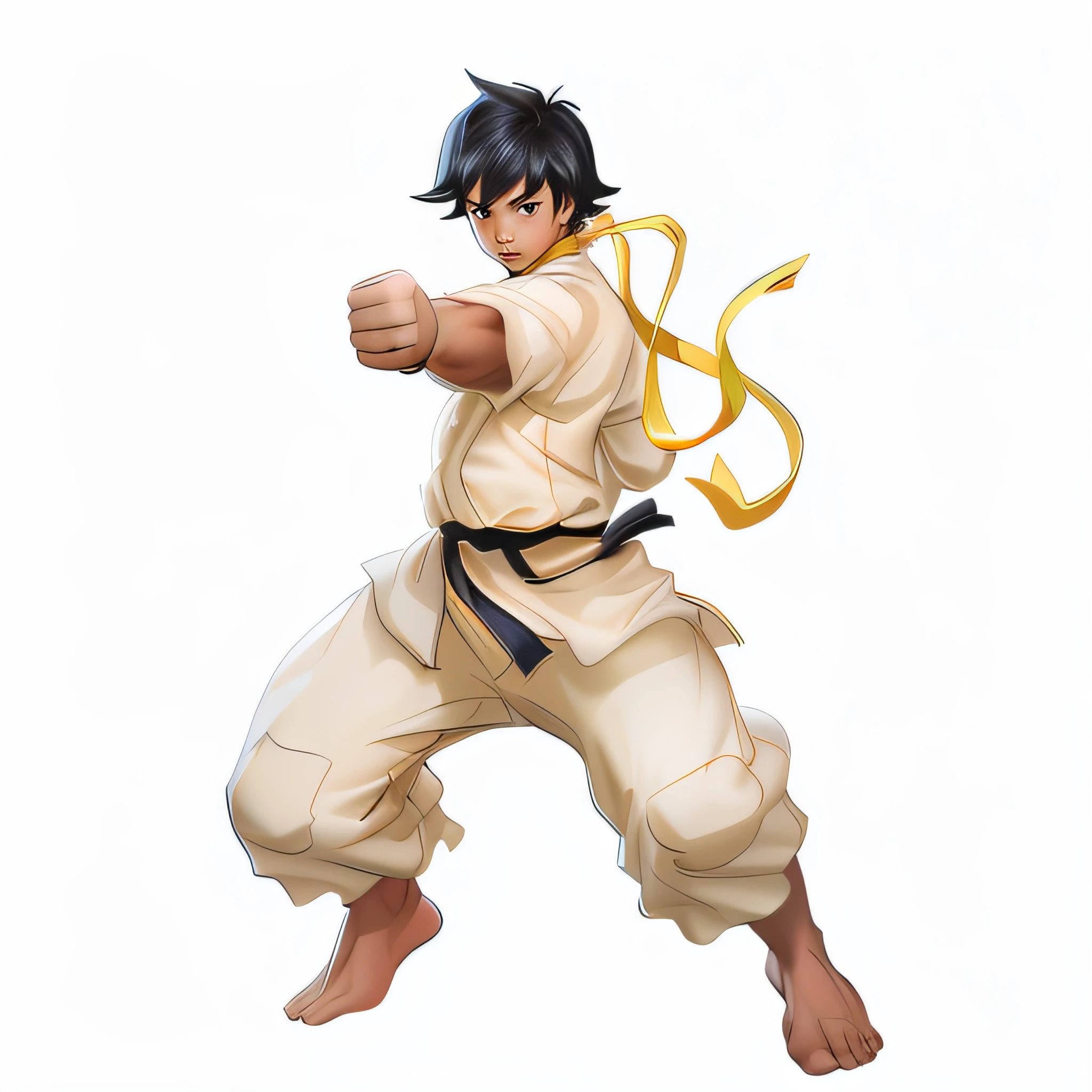 Anime character with a yellow belt and black hair - SeaArt AI