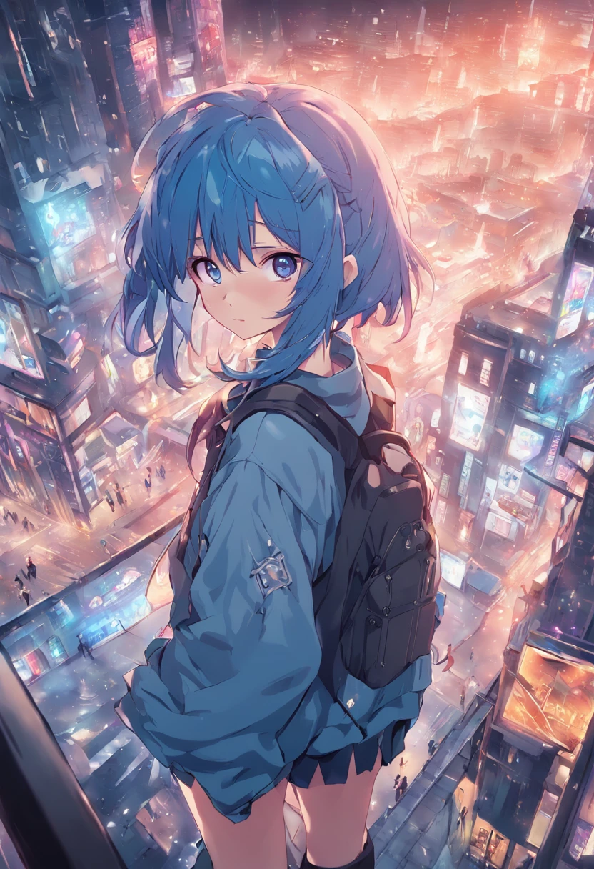 Anime girl with blue hair and blue eyes in the city, anime style 4 k, anime wallpaper 4k, anime wallpaper 4 k, anime art wallpaper 4k, anime art wallpaper 4k, Anime art wallpaper 8k, 4k anime wallpaper, 4 k manga wallpaper, best anime 4k konachan wallpaper, ultra hd anime wallpaper, Anime girl with teal hair