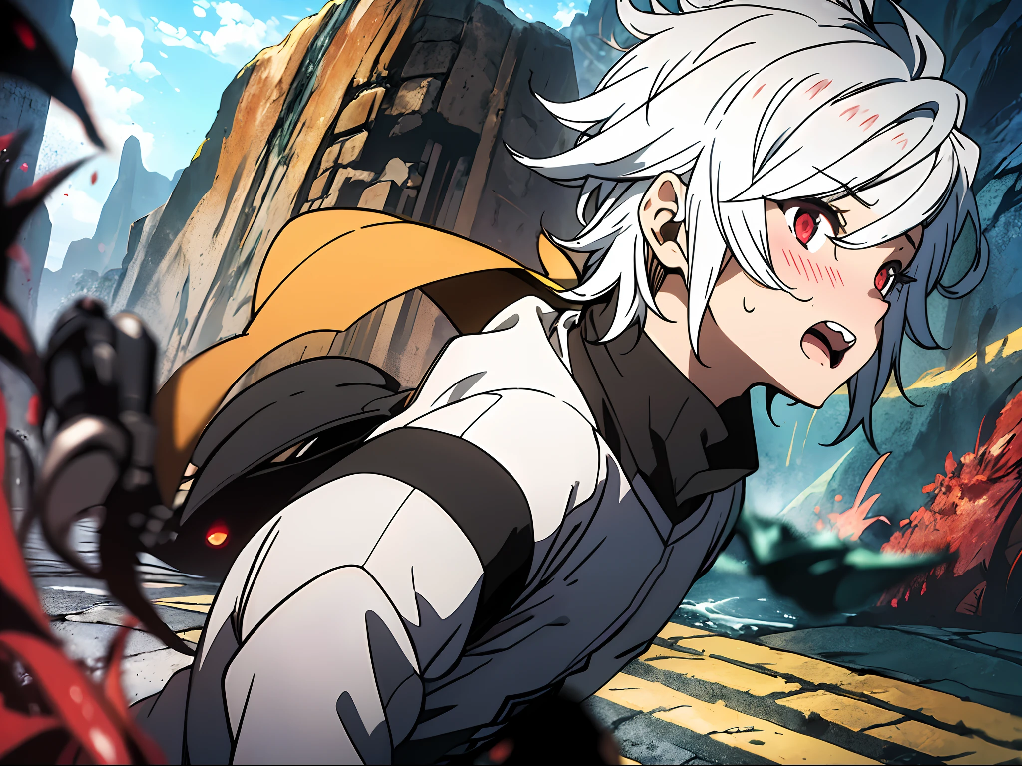 Anime character with white hair and black and white outfit in a city -  SeaArt AI