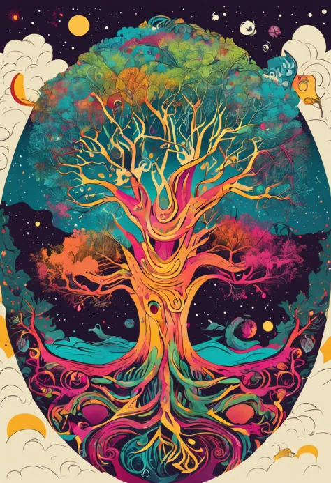 the tree of life, the beginning of creation, melting in the parallel universe, psychedelic