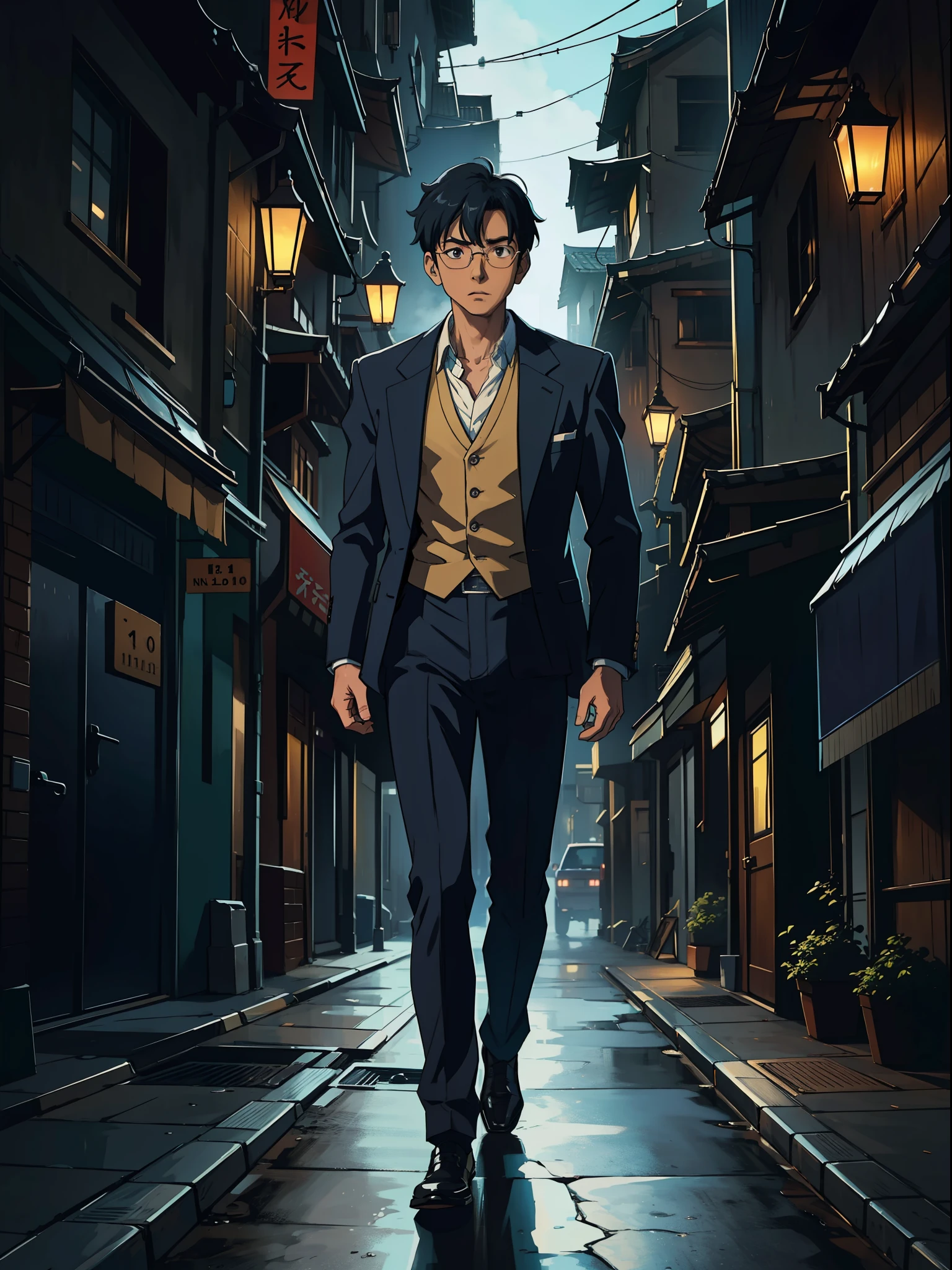 (Kudo Shinichi, shinichi kudo), the main protagonist of the series Detective Conan, Realistic, Photorealistic, (masterpiece:1,5), urban background, concept art, intricate detail, high detail, photo realistic, octane render, dynamic poses, (face realistic  : 1.1), (hyperrealistic:1.1), ((full_body 1:1)), (highly detailed background), not out of frame, Macro photography, Macro lens, Super detailed