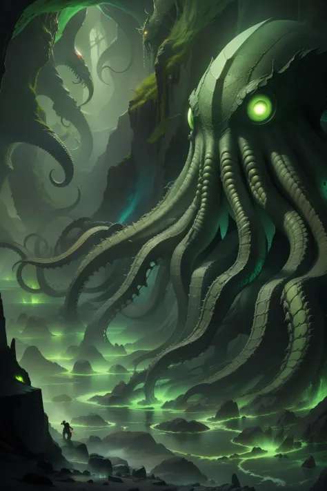 Cthulhu monsters,"Unfathomable abyss": A team of researchers exploring underground caves discovered a giant creature, Sparkling eyes and outstretched tentacles to catch prey.