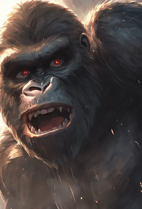 King Kong fights a plane，head portrait，Close-up，of a real，Facial features are carefully depicted，Realistic skin texture，Dark style，depth of fields，high light，Real light，Ray traching，oc rendered，Hyper-realistic，best qualtiy，8K，Works of masters，super-fine，De...