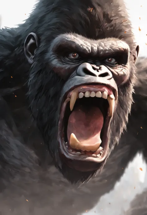 King Kong fights a plane，head portrait，Close-up，of a real，Facial features are carefully depicted，Realistic skin texture，Dark style，depth of fields，high light，Real light，Ray traching，oc rendered，Hyper-realistic，best qualtiy，8K，Works of masters，super-fine，De...