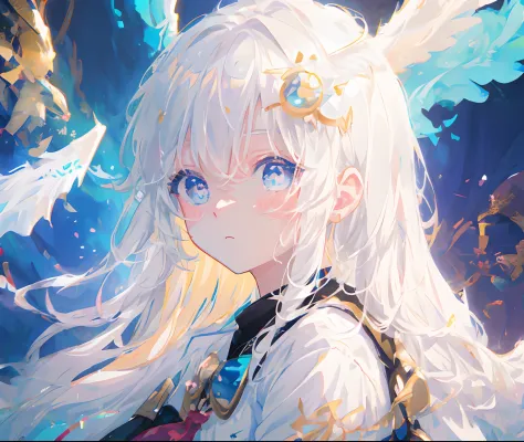 Anime girl with white hair and blue eyes wearing a golden crown, Anime art wallpaper 4k, Anime art wallpaper 4 K, Anime art wallpaper 8 K, style of anime4 K, Detailed digital anime art, Anime wallpaper 4 k, Anime wallpaper 4K, Guweiz in Pixiv ArtStation, t...