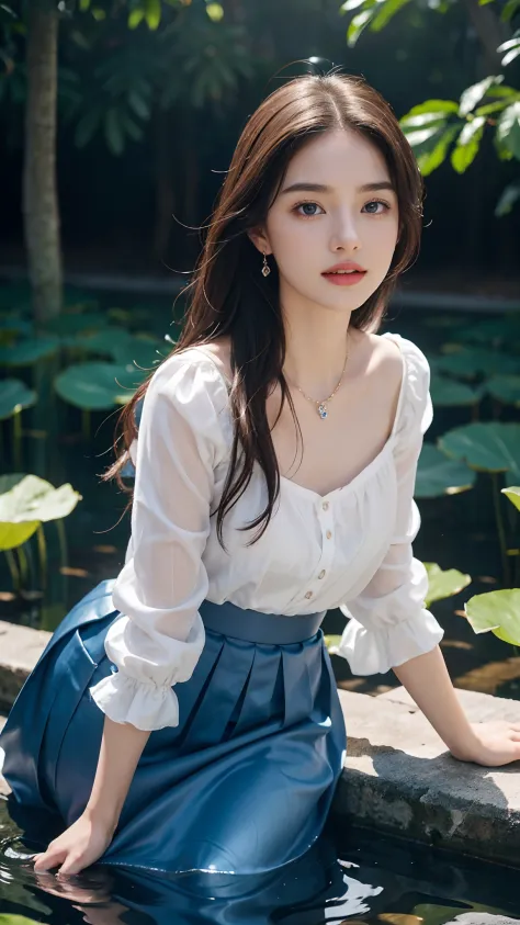 incantation(Prompt): A peerless beauty，White skin of the，tmasterpiece，Masterpiece，Snow white skin 1.3，Beautiful facial features，Pink sexy lips，Charming smile 1.3，Blue bright eyes，Heart-shaped pupils，Brown hair long，Long hair and waist，(Messy hair 1.3)，Deli...