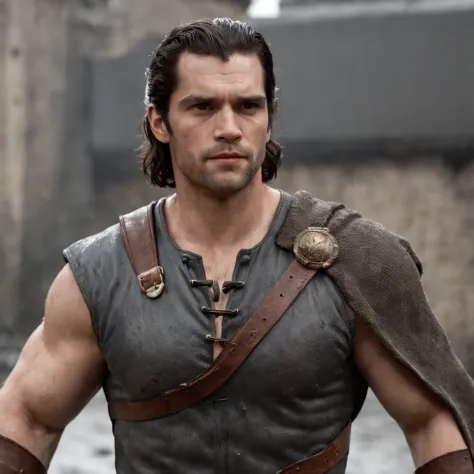 (renderizado 3D profesional:1.3) de (realista:1.3) The most beautiful art photo in the world，Feature male heroes (Henry Cavill)  suaves y brillantes, ((Epic hero fantasy muscular rough man wet hero angry look long hair short beard and fierce expression in ...