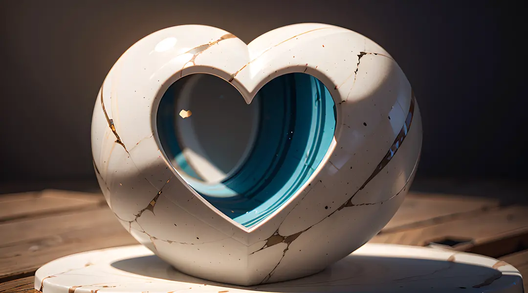 Por favor, create an Octane Render style representation of a marble heart, achieving an exceptional level of realism. The heart sculpture must be meticulously detailed, capturando cada textura, marble shaft and relief with impressive precision. Authentic r...
