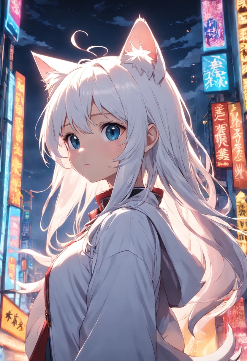 White-haired cat-eared young girl