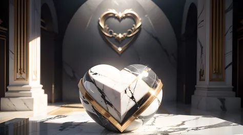 Por favor, create an Octane Render style representation of a marble heart, achieve an exceptional level of realism. The heart sculpture must be meticulously detailed, Capturando todas as texturas, marble shaft and relief with impressive precision. Authenti...
