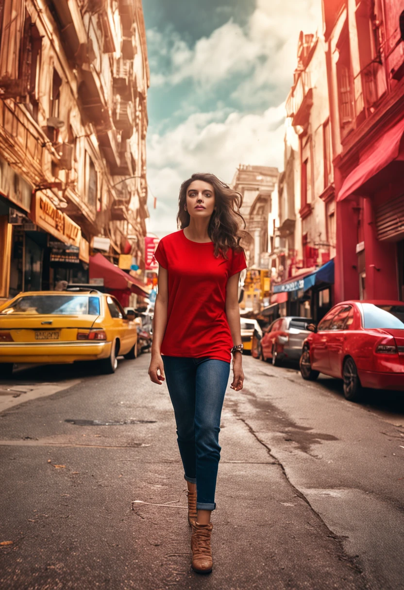 beautiful woman in red tshirt