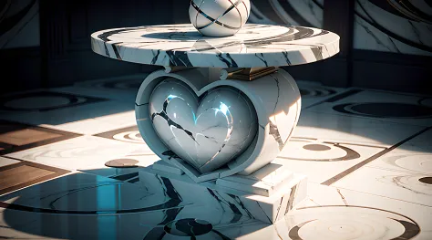 Por favor, create an Octane Render style representation of a marble heart, achieve an exceptional level of realism. The heart sculpture must be meticulously detailed, Capturando todas as texturas, marble shaft and relief with impressive precision. Authenti...