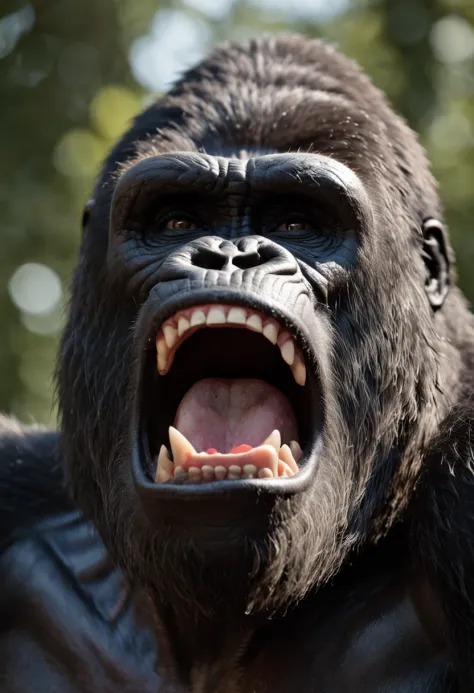 Roaring King Kong，head portrait，Close-up，of a real，Facial features are carefully depicted，Realistic skin texture，Dark style，depth of fields，high light，Real light，Ray traching，oc rendered，Hyper-realistic，best qualtiy，8K，Works of masters，super-fine，Detailed ...