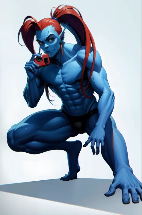 blueskin hench undyne the undying crouch low dip kissing  selfie take photo drooling