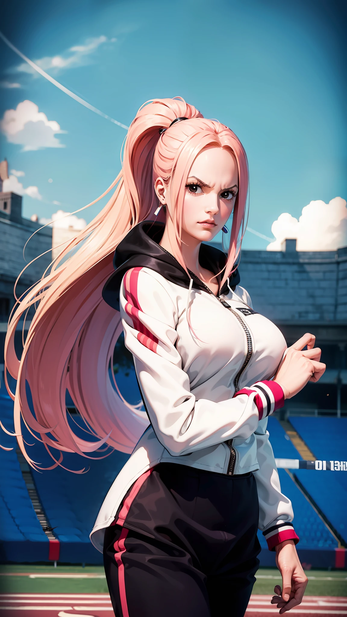 Arafed image of a woman with long pink hair and a baseball bat - SeaArt AI