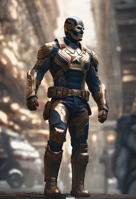 full body shot of captain america  in white and gold armour style suit, no mask on, white cape, looking at center camera, perfect composition, beautiful detailed intricate insanely detailed octane render trending on artstation, 8 k artistic photography, ph...