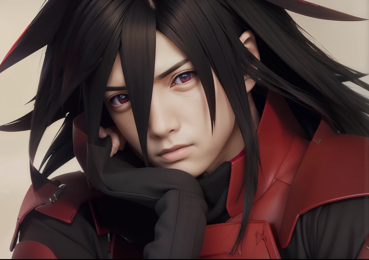 1 Junge, madara uchiha, Schwarzes Haar, rote Augen, Realistisch, Ultra-Detail,